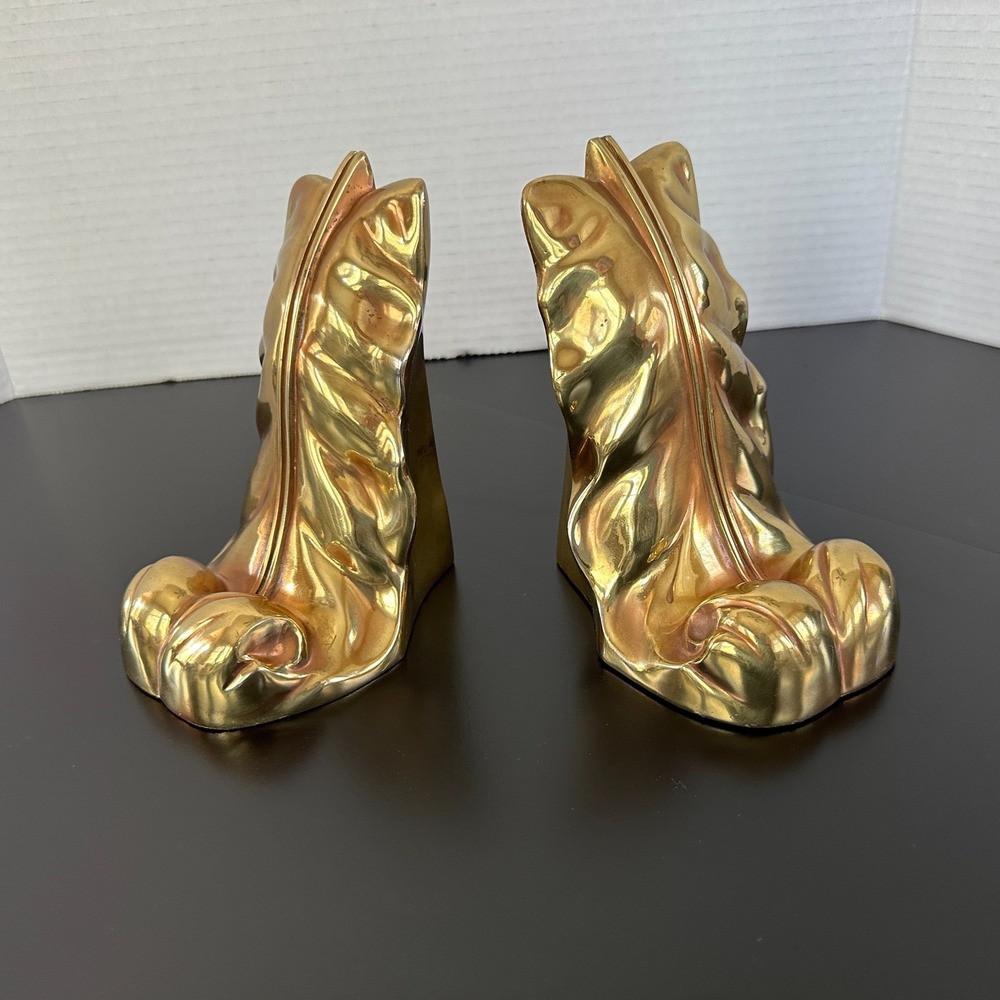 Vtg MCM Brass Neoclassical Acanthus Leaf Bookends